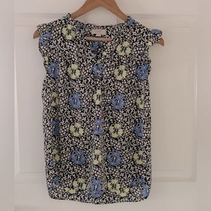 Size small loft outlet sleeveless blouse, yellow and blue flowers
